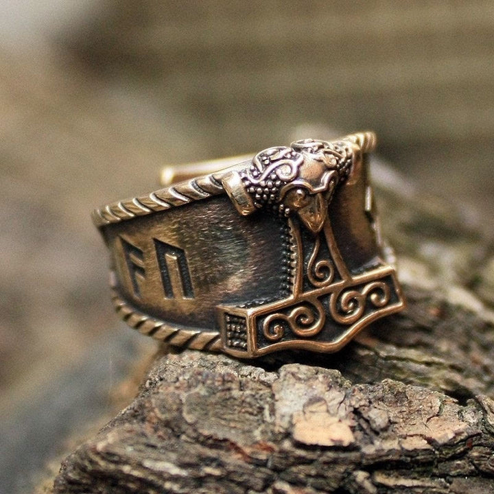 WorldNorse Classic Thor's Hammer Rune Viking Ring - Retro Bronze - US 12 - image 6