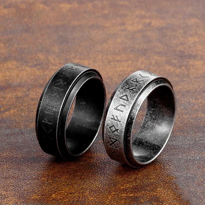 WorldNorse Viking Rune Carved Stainless Steel Spinner Ring