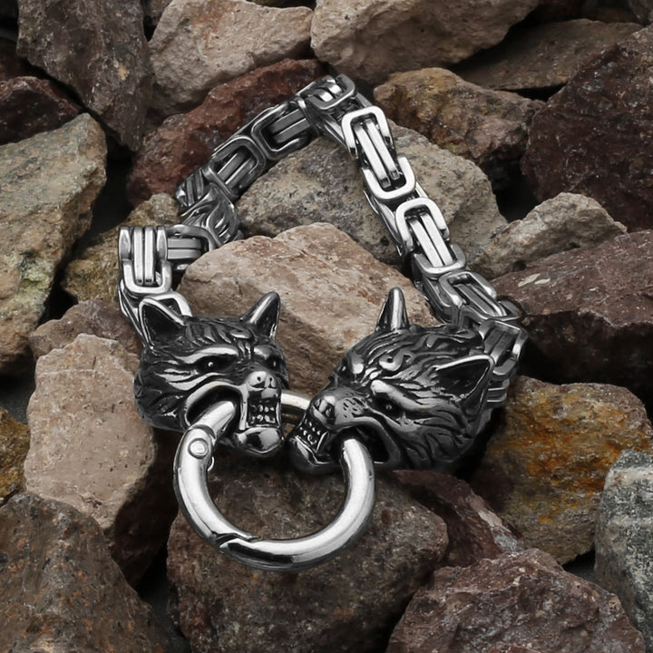 WorldNorse Vintage Viking Mjolnir With Wolves Necklace & Bracelet - Silver Bracelet - image 0