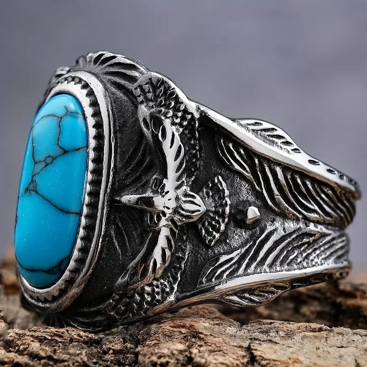 WorldNorse Ravens With Turquoise Gemstone Ring