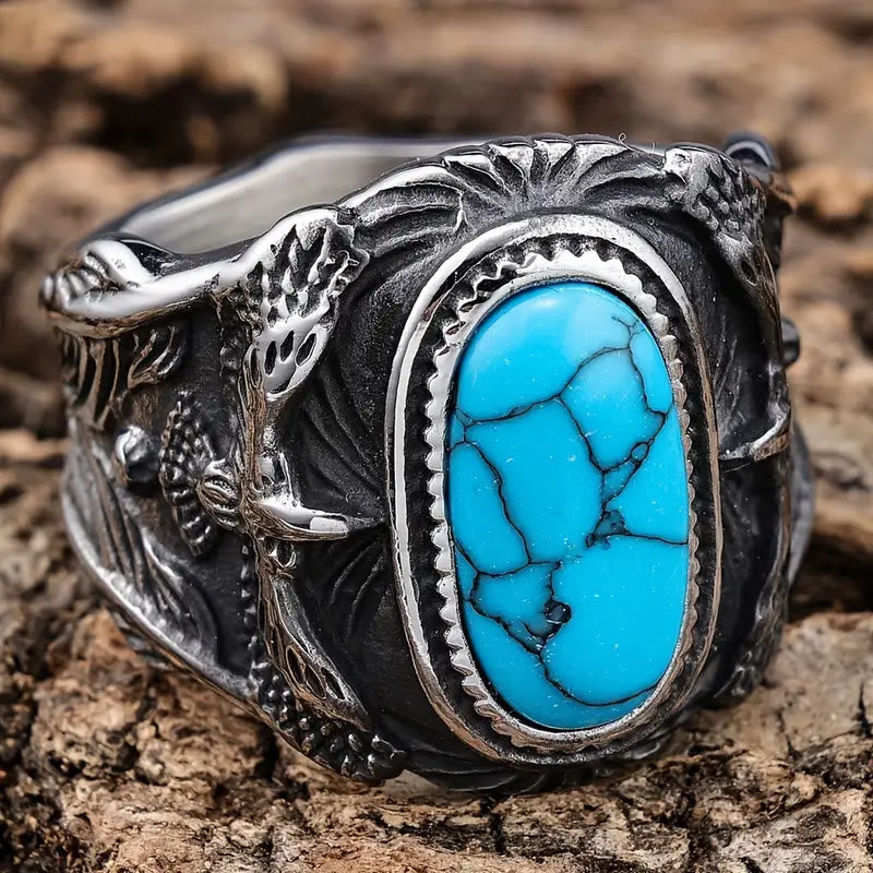 WorldNorse Ravens With Turquoise Gemstone Ring