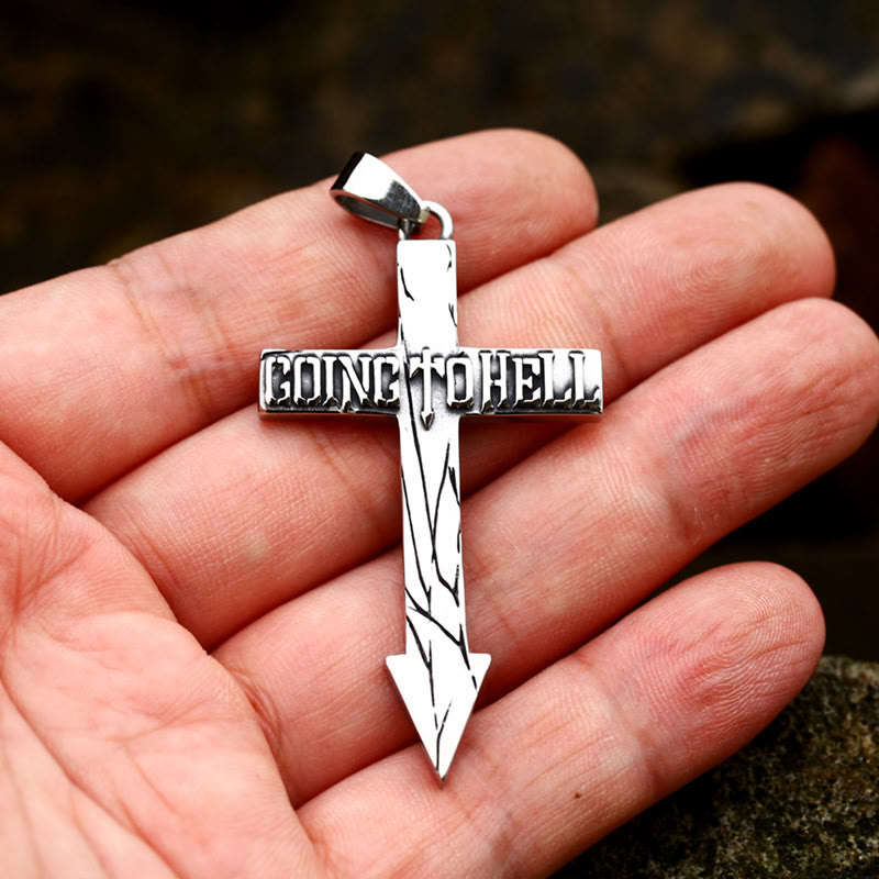 WorldNorse Cross With Arrow Going To Hell Biker Necklace - image 3
