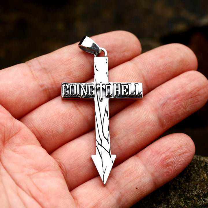 WorldNorse Cross With Arrow Going To Hell Biker Necklace - image 3