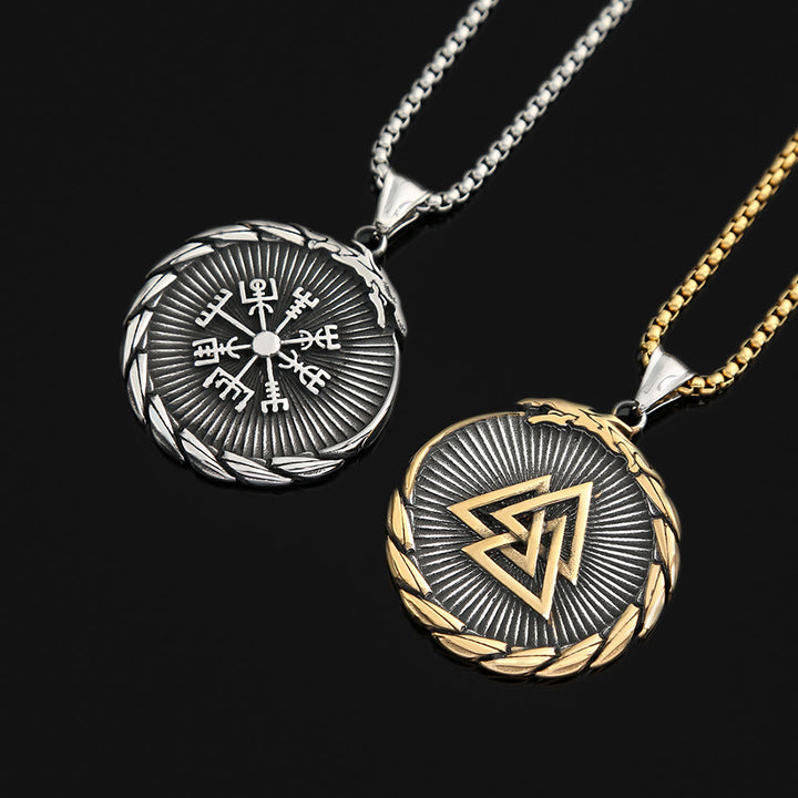 WorldNorse Double Side Valknut Triangle Vegvisir Compass Necklace - Silver&Gold Pendant With Gold Chain - image 8