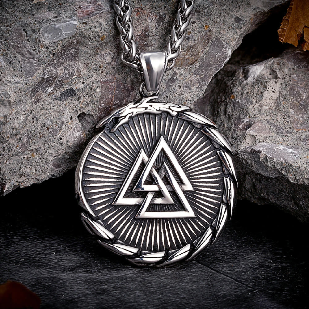 WorldNorse Double Side Valknut Triangle Vegvisir Compass Necklace - Silver - image 0