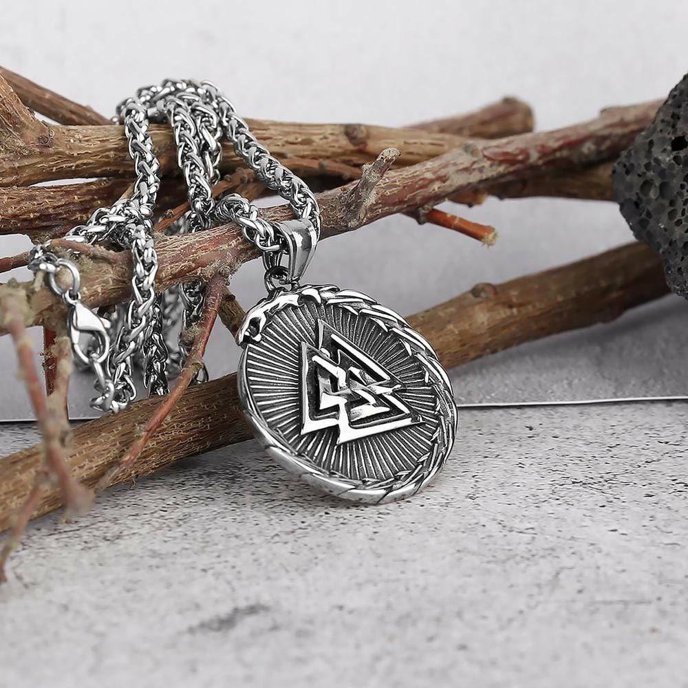 WorldNorse Double Side Valknut Triangle Vegvisir Compass Necklace - image 2