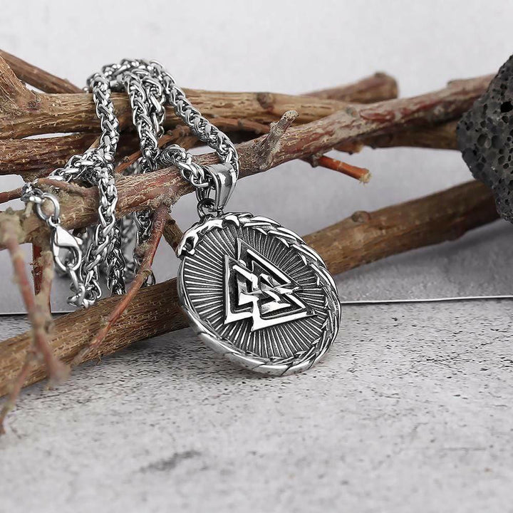 WorldNorse Double Side Valknut Triangle Vegvisir Compass Necklace - image 2
