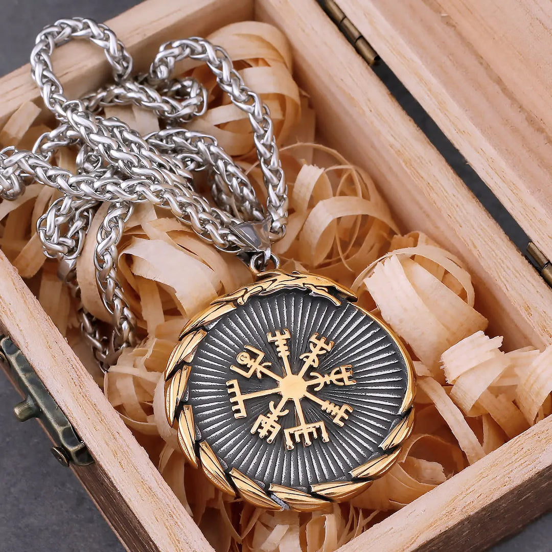 WorldNorse Double Side Valknut Triangle Vegvisir Compass Necklace - image 7