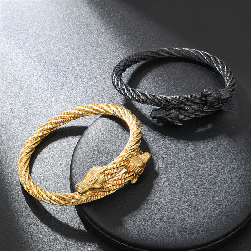 WorldNorse Wolf Head Twisted Open Bracelet - image 0