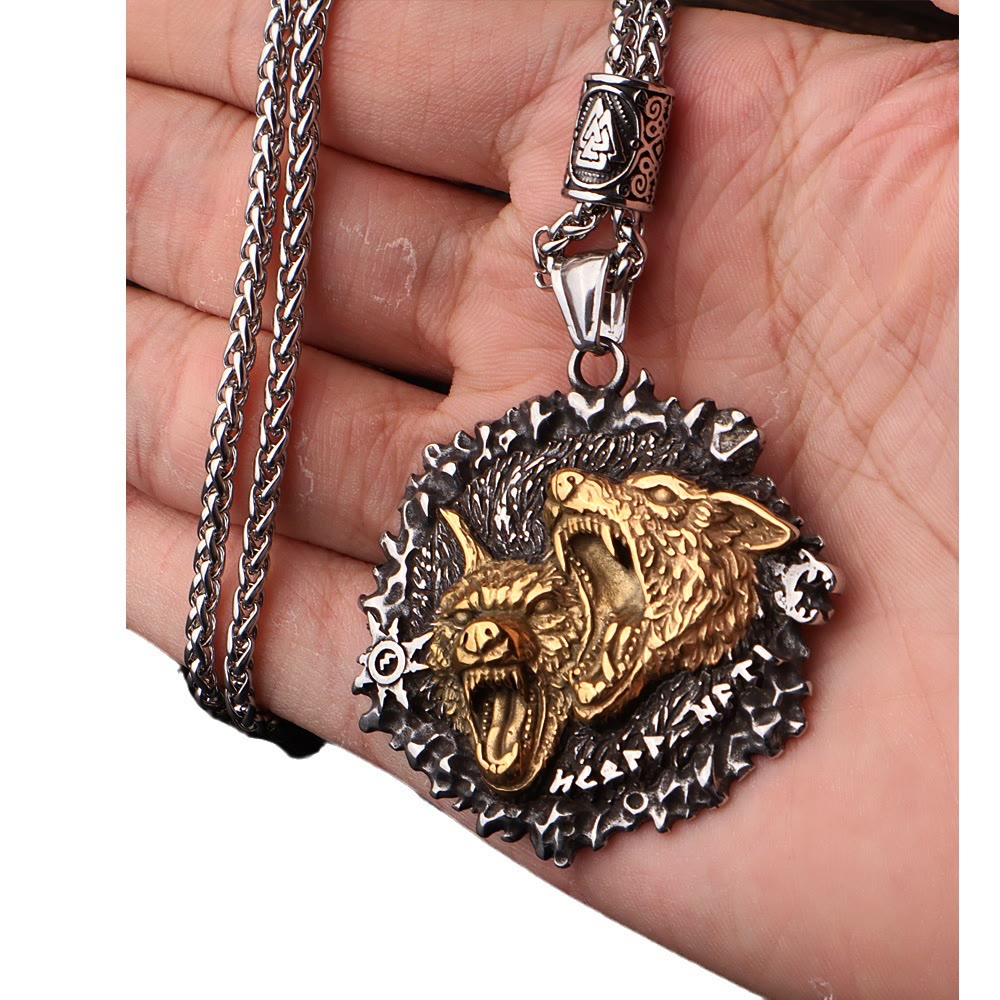 WorldNorse Norse Double Wolf Head Fierce Necklace - image 2