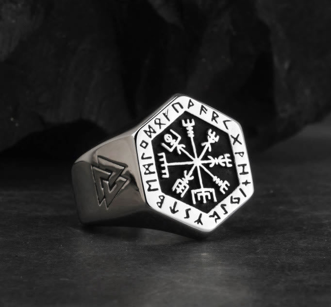 WorldNorse Vegvisir with Valknut Nordic Ring