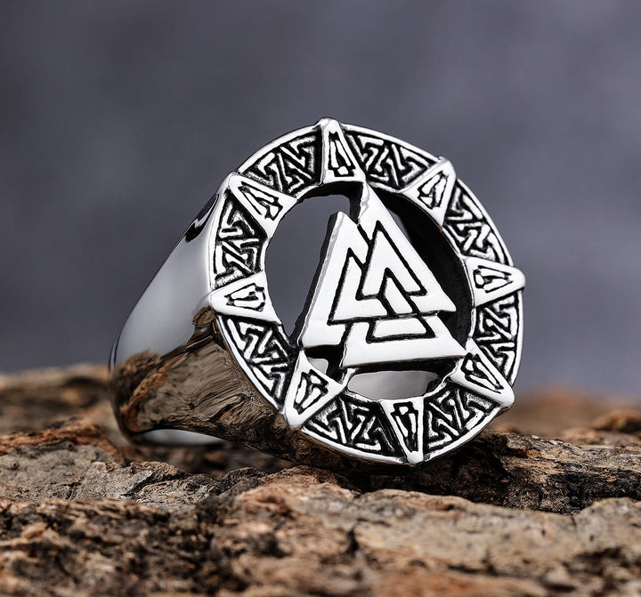 WorldNorse Valknut Triangle Biker Hollow Out Ring