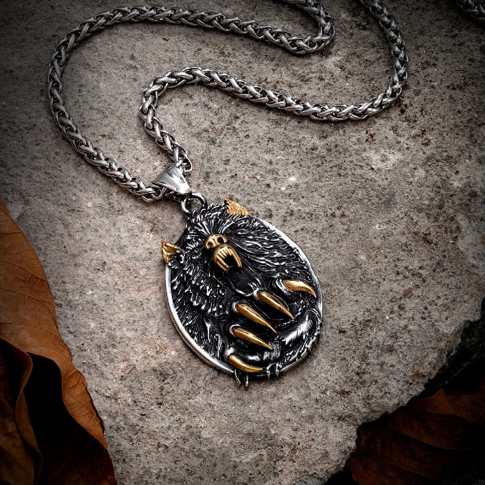 WorldNorse Viking Fenrir Wolf Pendant Neckalce - Silver & Gold - image 0