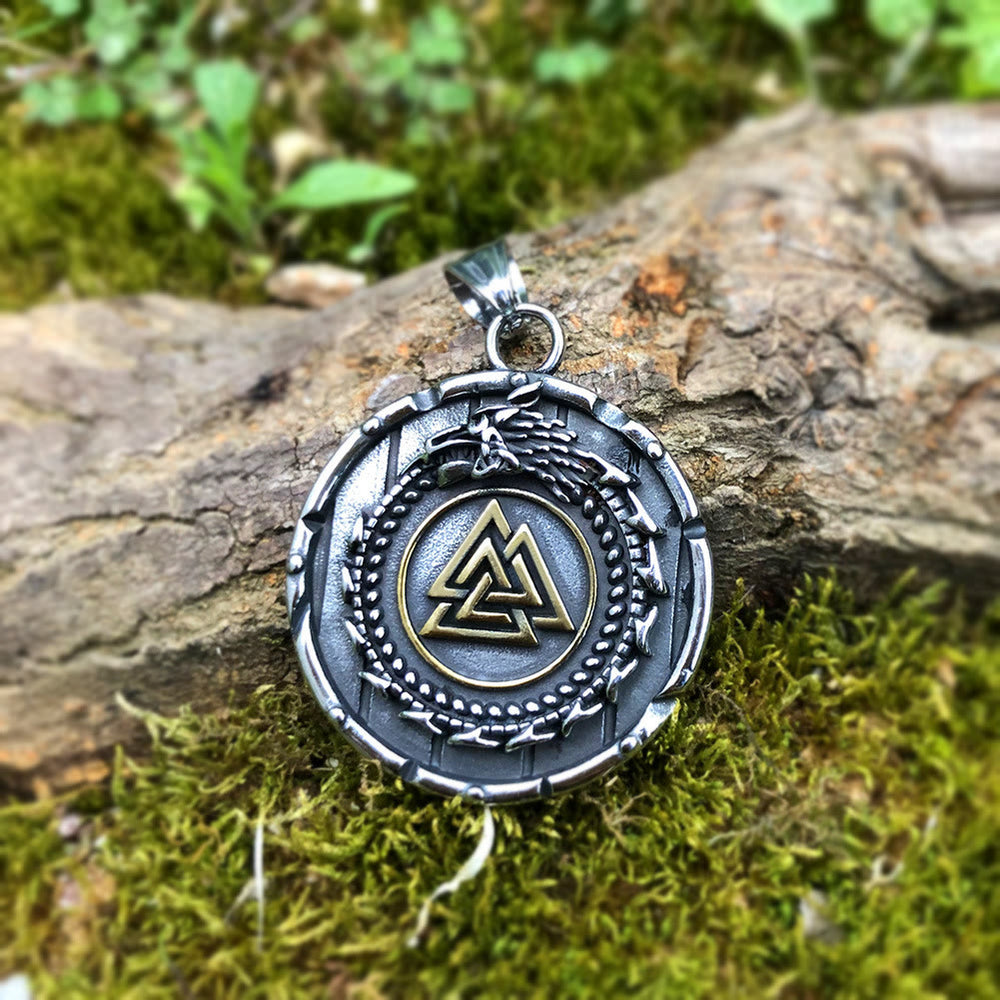 WorldNorse Valknut Viking Dragon Ouroboros Pendant Necklace - image 1