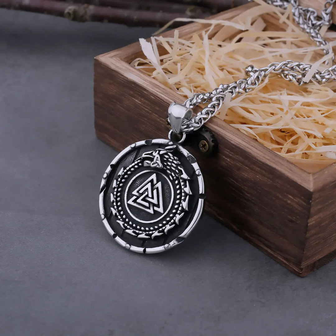 WorldNorse Valknut Viking Dragon Ouroboros Pendant Necklace - Silver - image 4