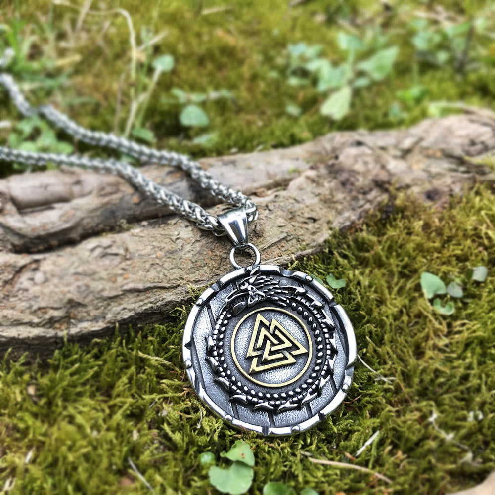 WorldNorse Valknut Viking Dragon Ouroboros Pendant Necklace - image 3