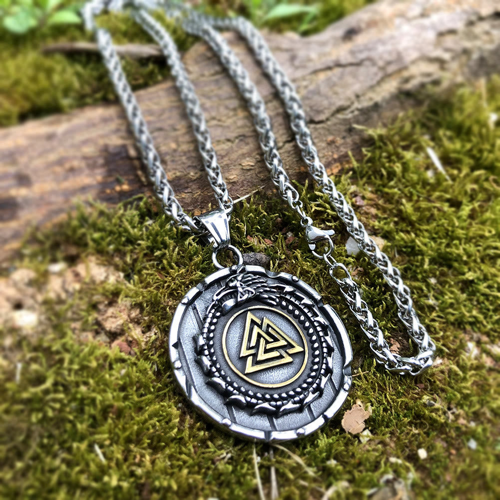 WorldNorse Valknut Viking Dragon Ouroboros Pendant Necklace - Silver & Gold - image 0