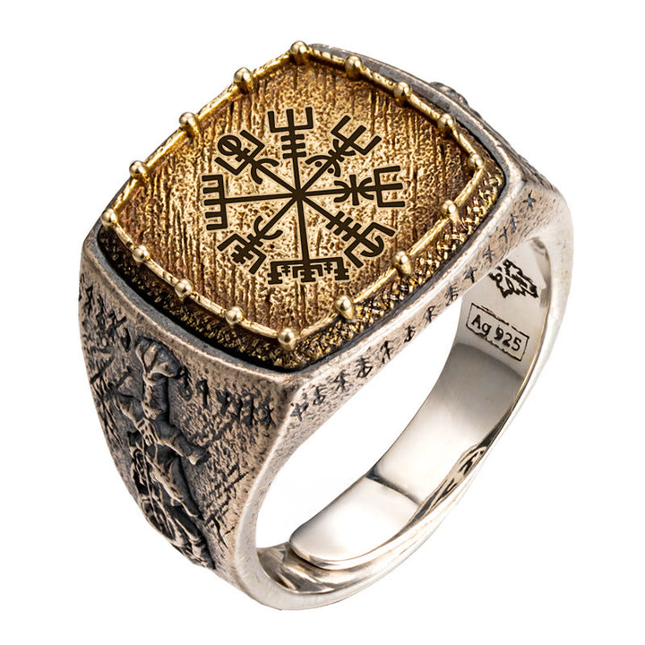 WorldNorse Handcrafted 925 Silver Valknut Viking Symbols Ring - Vegvisir - US 12 - YES PLEASE - image 3