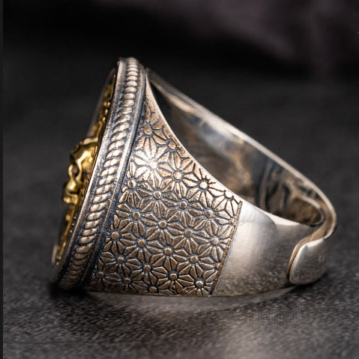 WorldNorse Handcrafted 925 Silver Vegvisir Skull Inlaid Ring - image 4