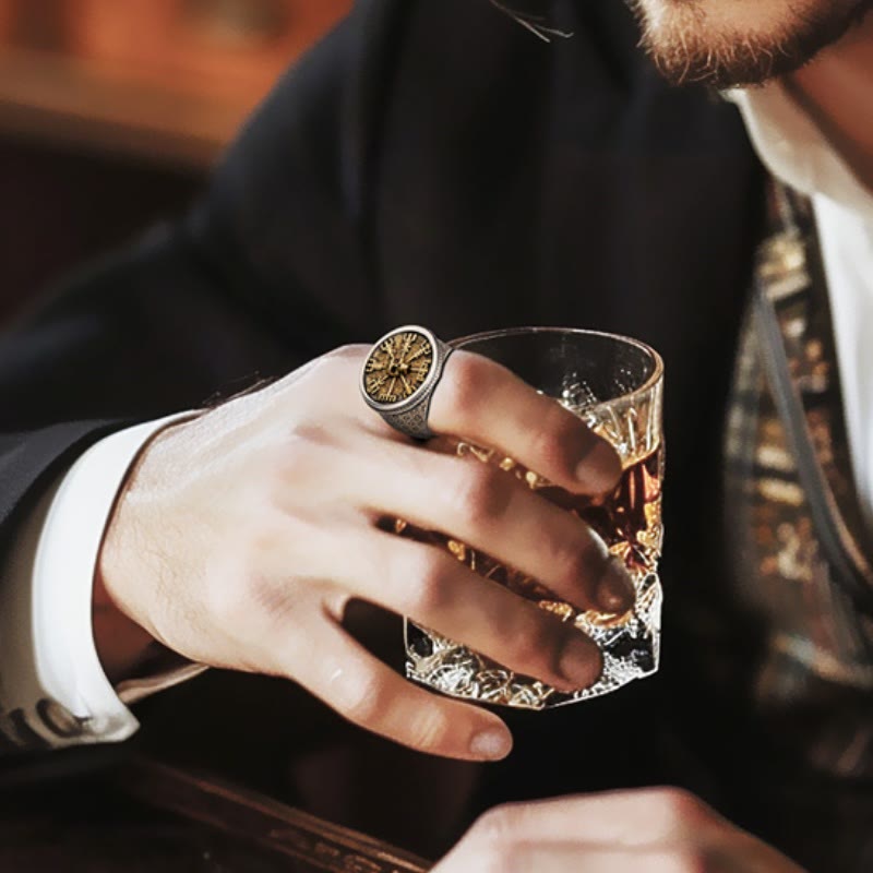 WorldNorse Handcrafted 925 Silver Vegvisir Skull Inlaid Ring - image 3