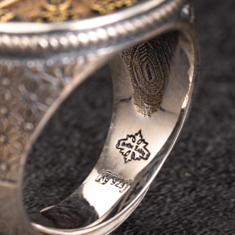 WorldNorse Handcrafted 925 Silver Vegvisir Skull Inlaid Ring - image 5