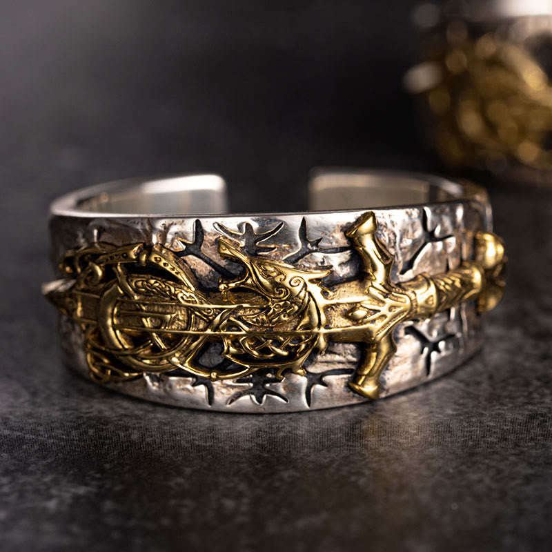 WorldNorse Handcrafted 925 Silver Sword Norse Dragon Open Ring - US 13-14 - NO THANKS - image 0