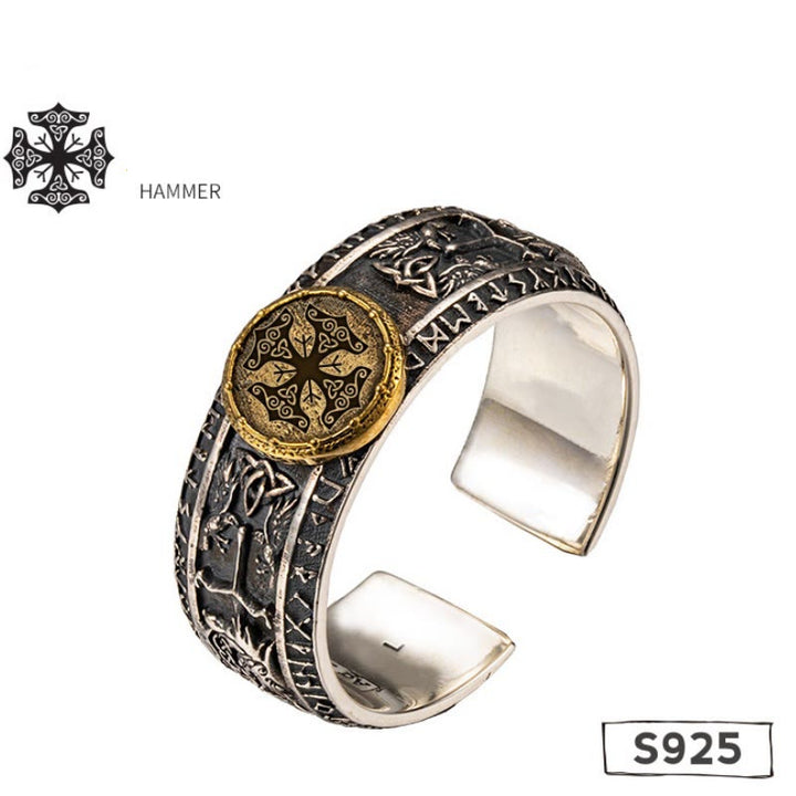 WorldNorse 925 Sterling Silver Dragon Runes Open Ring