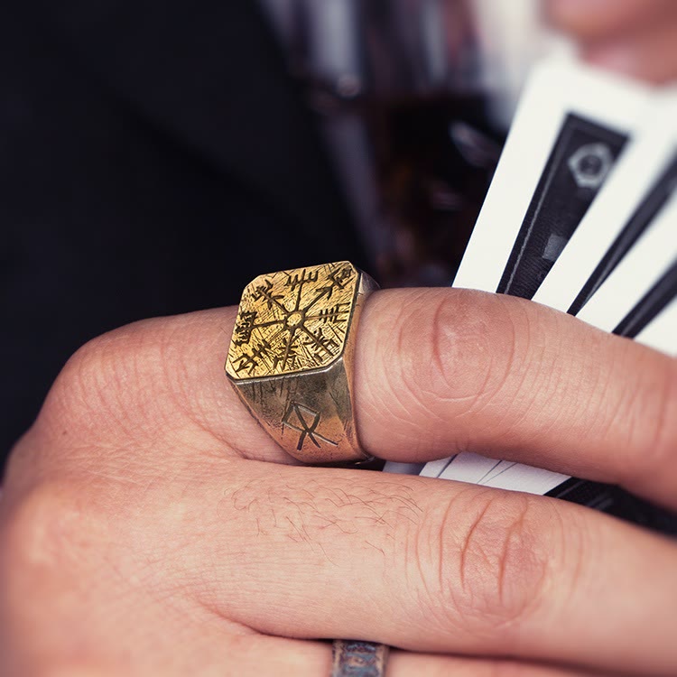 WorldNorse Handcrafted 925 Silver Vegvisir Viking Signet Ring - image 1