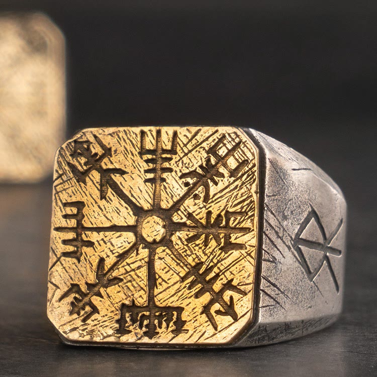 WorldNorse Handcrafted 925 Silver Vegvisir Viking Signet Ring - Adjustable - NO THANKS - image 0
