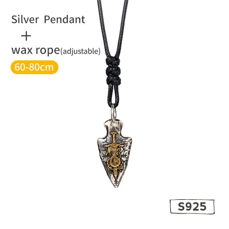 WorldNorse Handcrafted 925 Silver Dragon Sword Necklace - Wax Rope - image 2