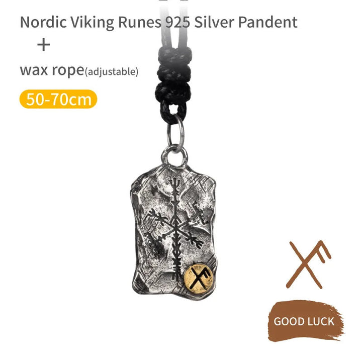 WorldNorse Handcrafted 925 Silver Rune With Vegvisir Necklace - Lucky - Wax Rope - image 15