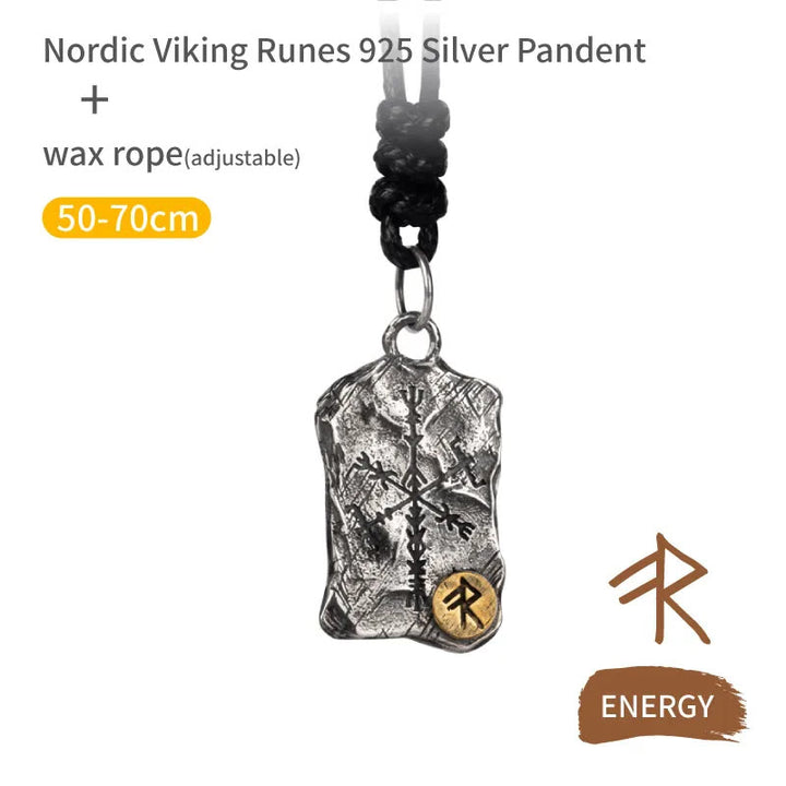 WorldNorse Handcrafted 925 Silver Rune With Vegvisir Necklace - Energy - Wax Rope - image 3