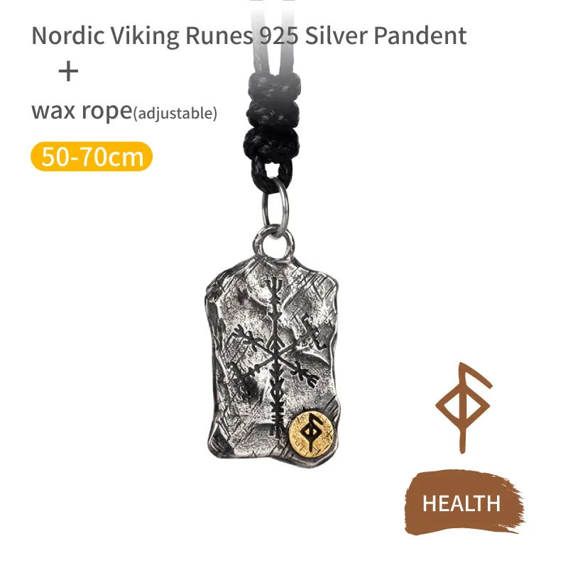 WorldNorse Handcrafted 925 Silver Rune With Vegvisir Necklace - Health - Wax Rope - image 9