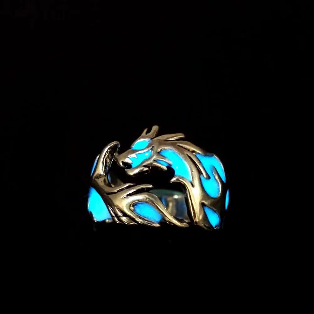 WorldNorse Luminous Glow In The Dark Dragon Ring - Brass-Blue Light - image 6
