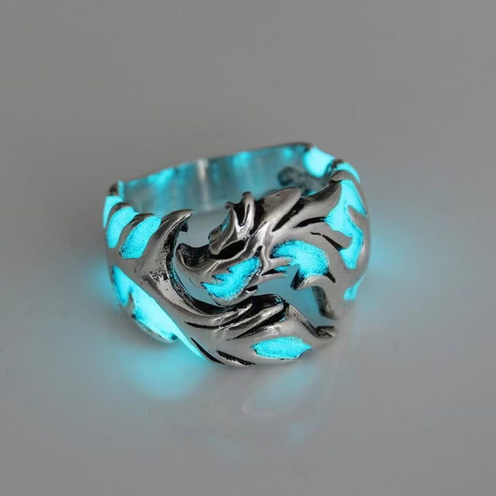 WorldNorse Luminous Glow In The Dark Dragon Ring - Silver-Blue Light - image 0