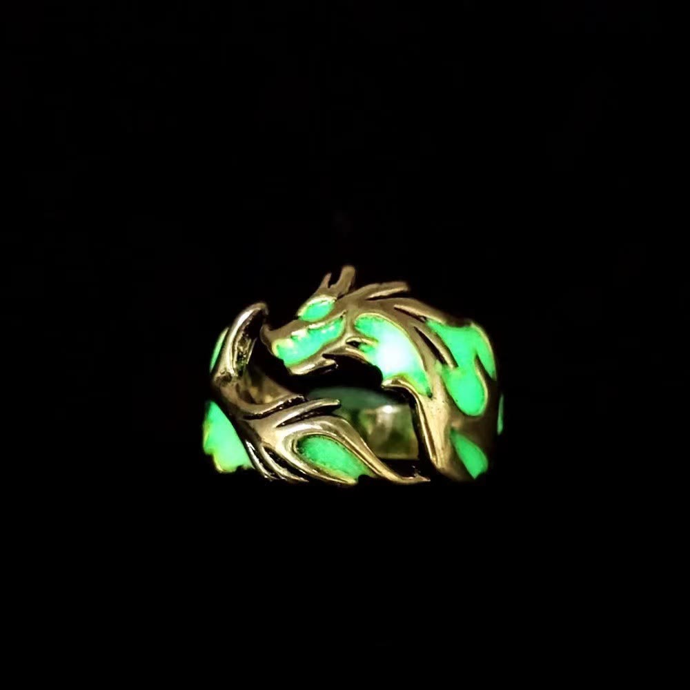 WorldNorse Luminous Glow In The Dark Dragon Ring - Brass-Green Light - image 8