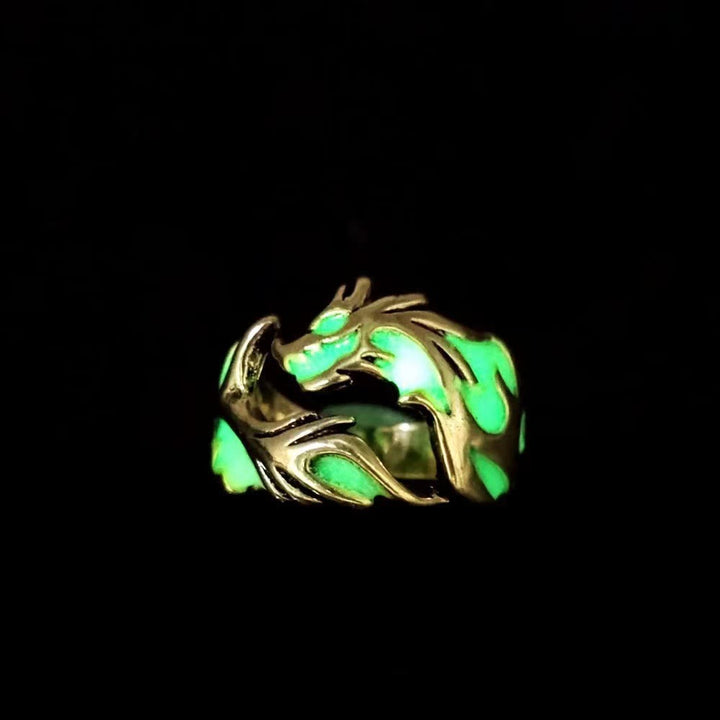 WorldNorse Luminous Glow In The Dark Dragon Ring - Brass-Green Light - image 8