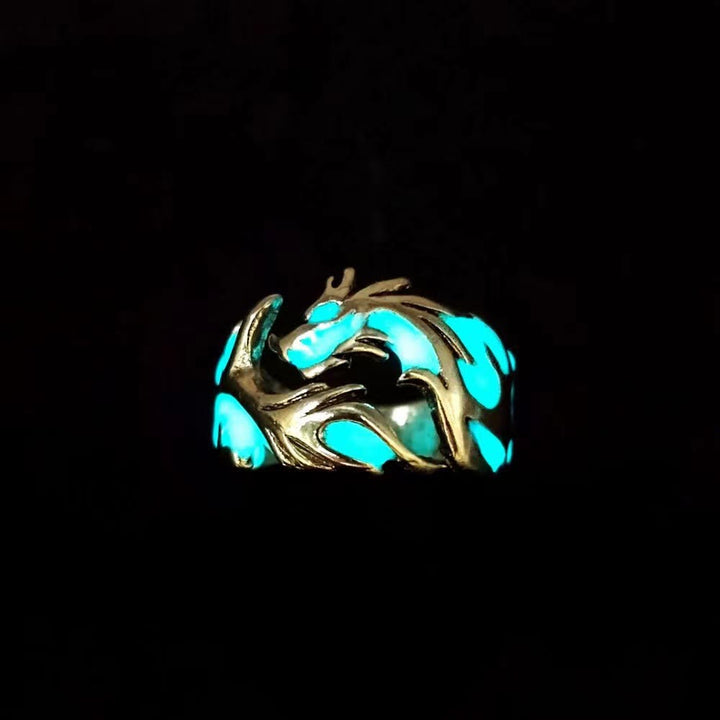 WorldNorse Luminous Glow In The Dark Dragon Ring - Brass-Blue Green Light - image 7