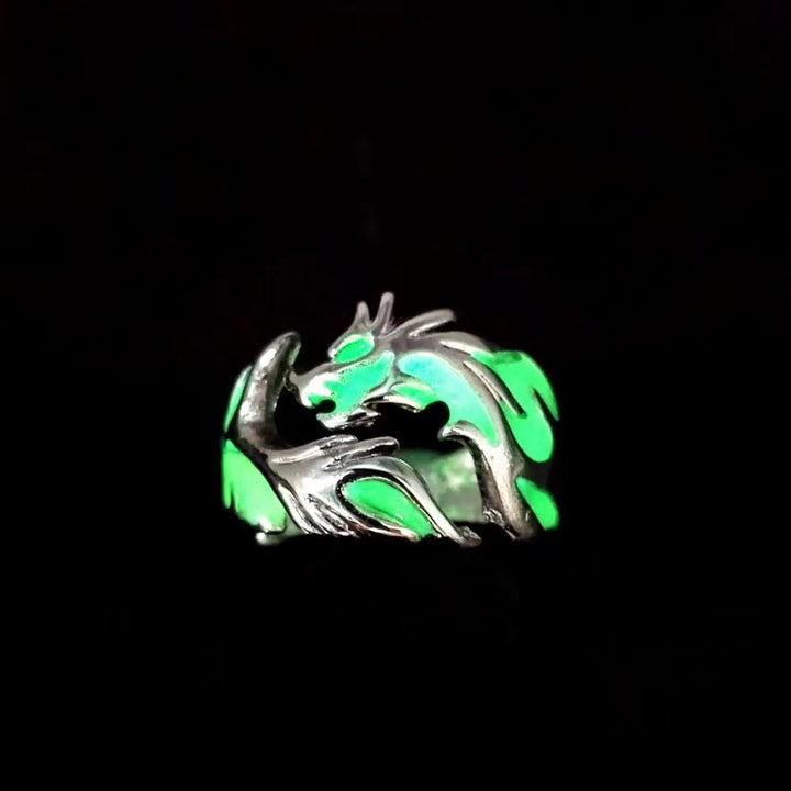 WorldNorse Luminous Glow In The Dark Dragon Ring - Silver-Green Light - image 4