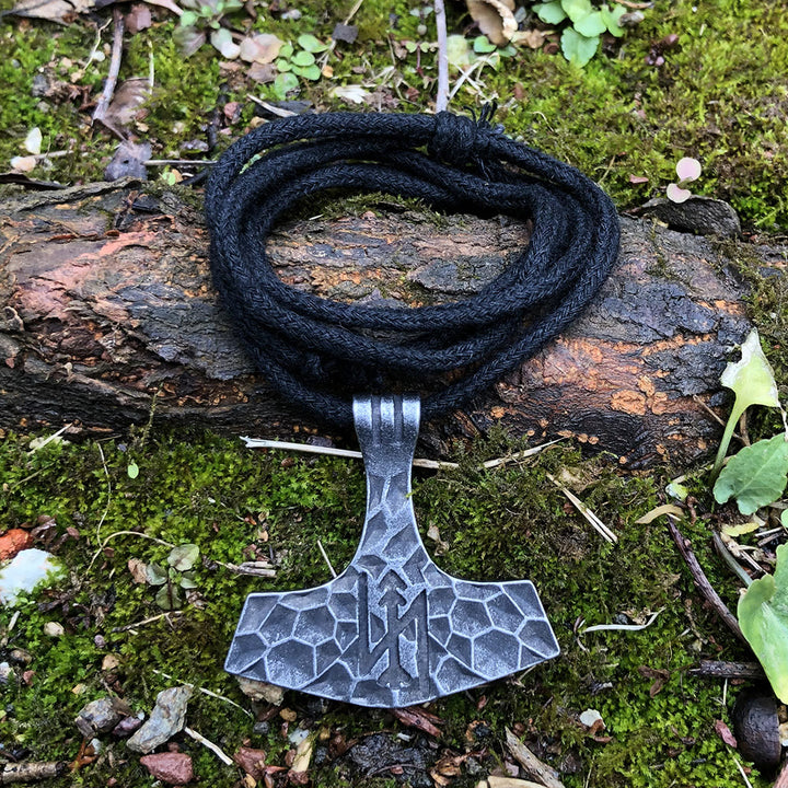 WorldNorse Old Jarl Mjolnir Rune Rope Necklace - image 1