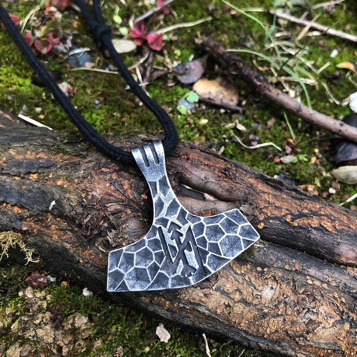 WorldNorse Old Jarl Mjolnir Rune Rope Necklace - Necklace - image 0