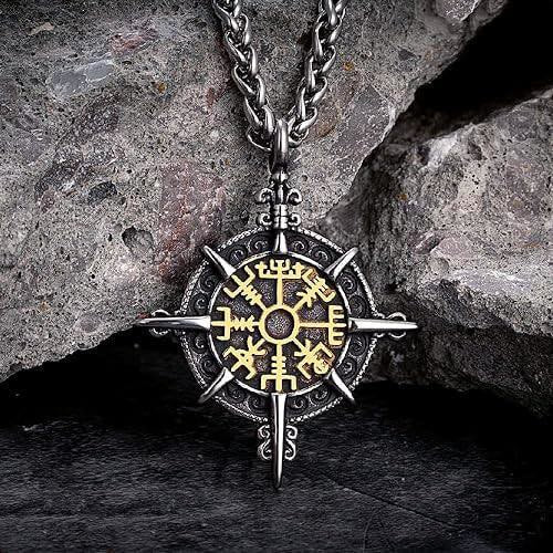 WorldNorse Norse Viking Compass Vegvisir Necklace - Silver&Gold - image 0