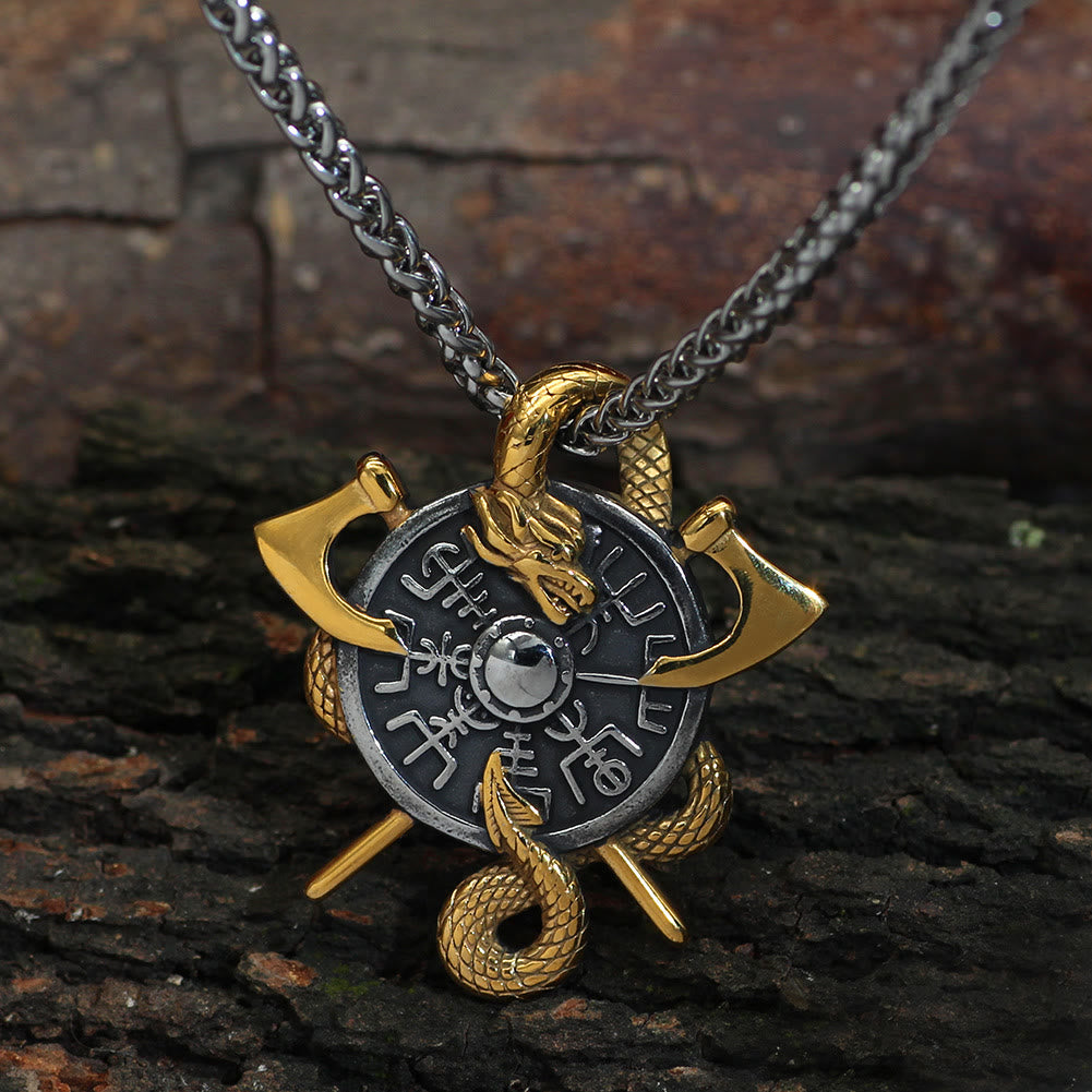 WorldNorse Axes And Shield Norse Dragon Necklace - image 1