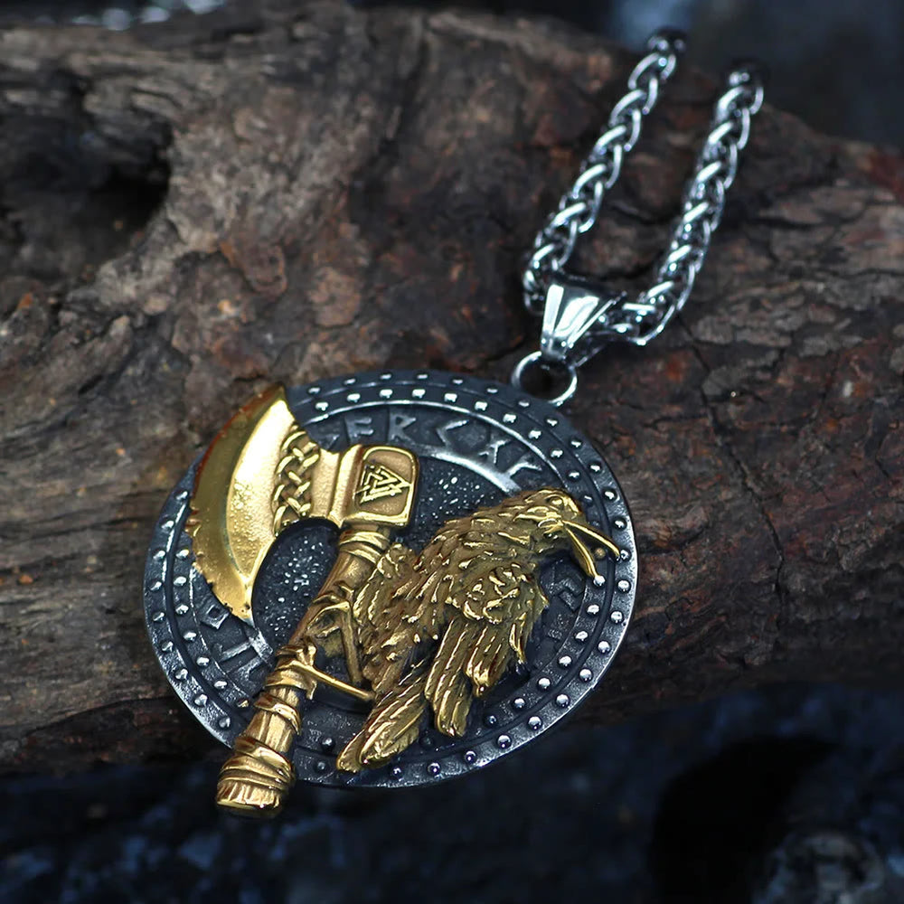 WorldNorse Raven And Axe With Runes Necklace - image 1
