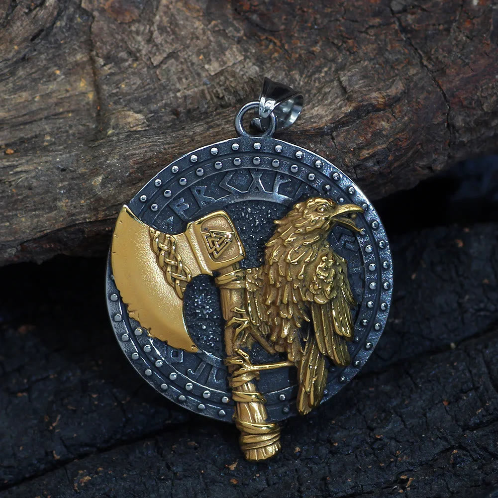 WorldNorse Raven And Axe With Runes Necklace - image 2