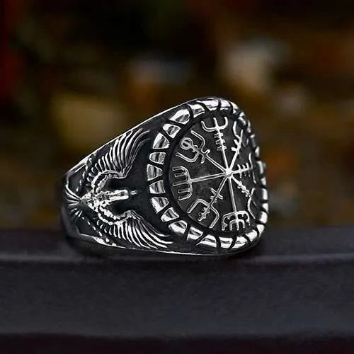 WorldNorse Raven And Vegvisir Ring