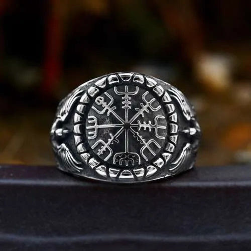 WorldNorse Raven And Vegvisir Ring