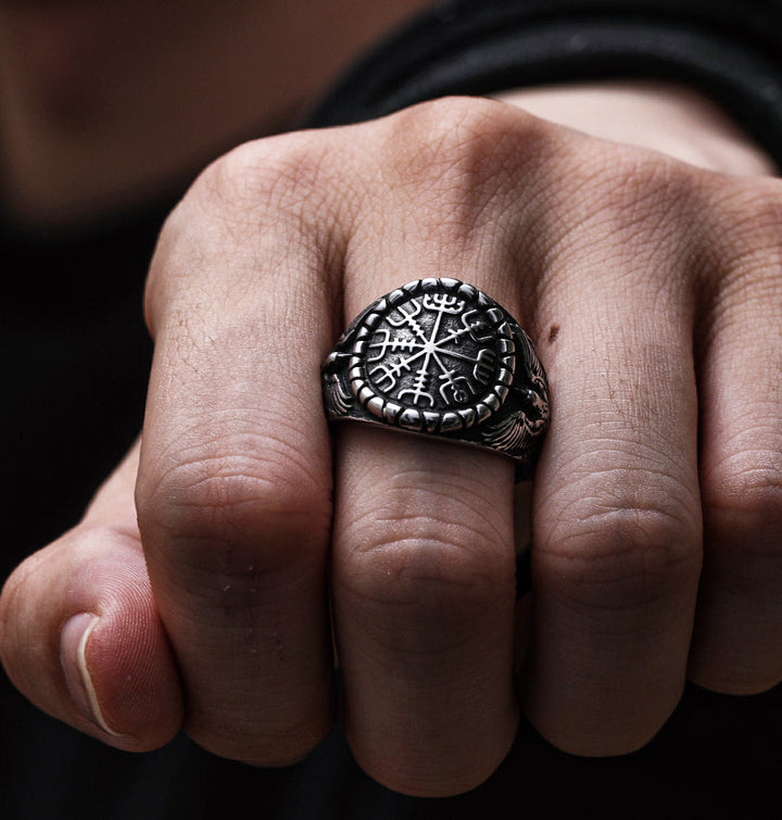 WorldNorse Raven And Vegvisir Ring