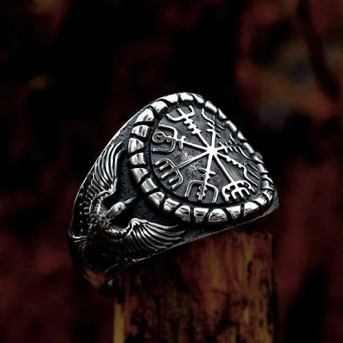 WorldNorse Raven And Vegvisir Ring