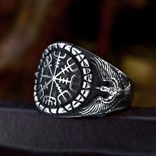 WorldNorse Raven And Vegvisir Ring